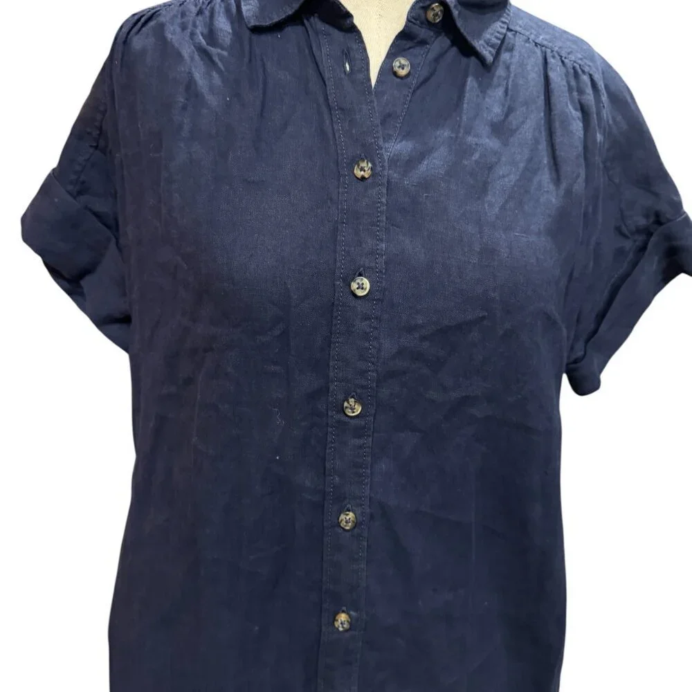J.Crew Baird McNutt Irish Linen Shirtdress Navy XS Relaxed Fit AY623